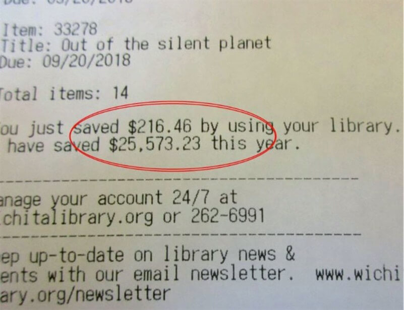screenshot 34 - Biblioteca pública demonstra recibo do quanto você economizou em livros pegando emprestado e não comprando-os