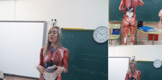 Professora se fantasia de “corpo humano” para dar aula de ciências