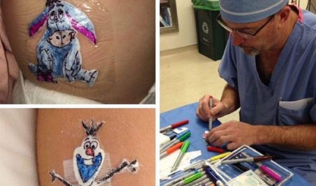 Cirurgião faz desenhos em curativos para que as crianças se alegrem após cirurgias
