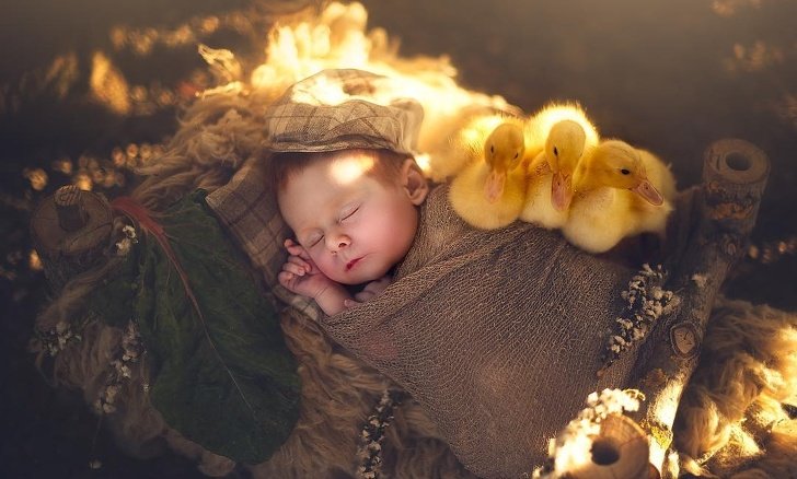 bebe4 - Fotógrafo faz ensaio com recém-nascidos e filhotinhos e o resultado é muito fofo