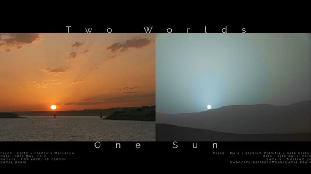 Fotos inéditas foram divulgadas da Nasa mostrando a diferença no pôr do sol da Terra e Marte