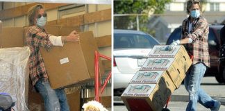 Brad Pitt entrega alimentos para pessoas carentes durante a pandemia