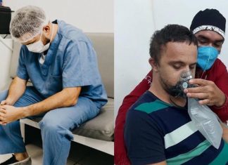 Enfermeiro abraça e dá oxigênio a paciente com síndrome de Down que temia a máscara. Deu-lhe calma