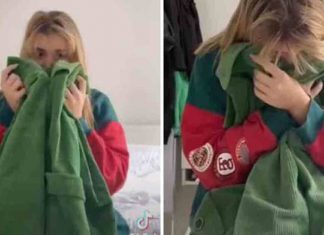 Jovem recupera casaco da mãe falecida e desaba em lágrimas ao abraçá-lo