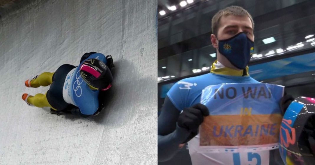 Atleta ucraniano do skeleton usa holofote olímpico para pedir paz em seu país